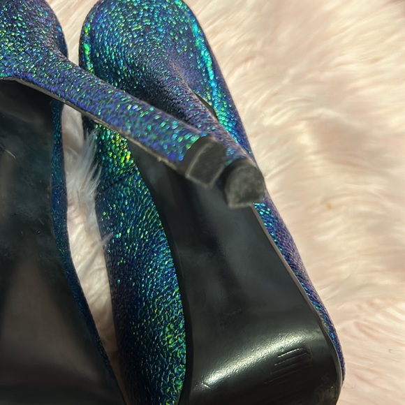 RARE!! Steve Madden DEJAVU MERMAID Metallic Blue Green Platform Heels Festival - Picture 5 of 6